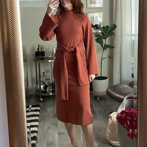 ASOS tie waist burnt orange sweater dress